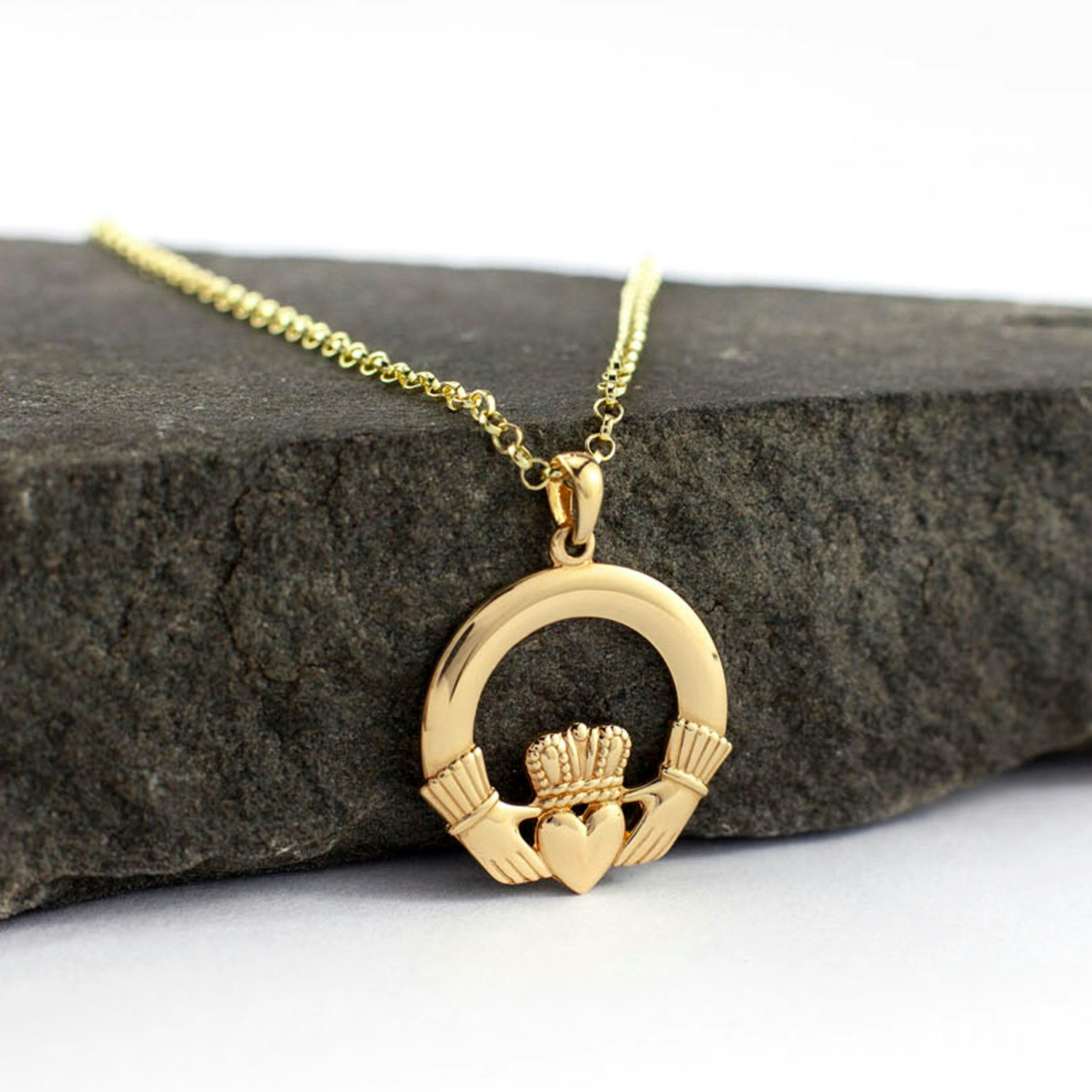 14K Yellow Gold Claddah Pendant on an Adjustable 14K Yellow Gold Chain Necklace 